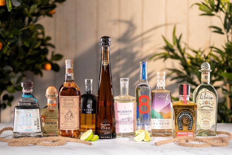 Different bottles of Tequila lined up