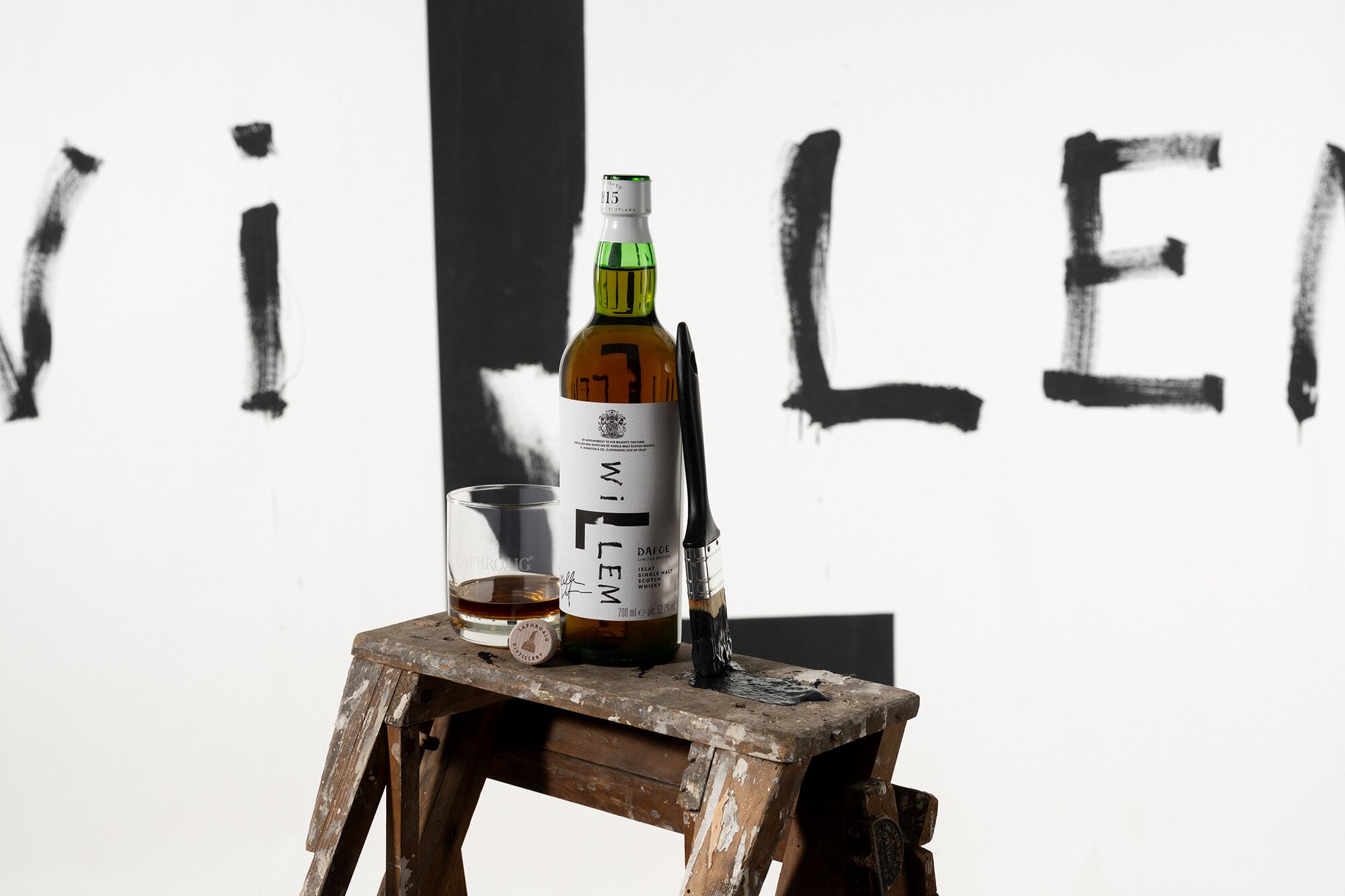 A bottle of Laphroaig Willem Dafoe