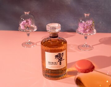 A bottle of Hibiki Japanese Harmony Whisky.