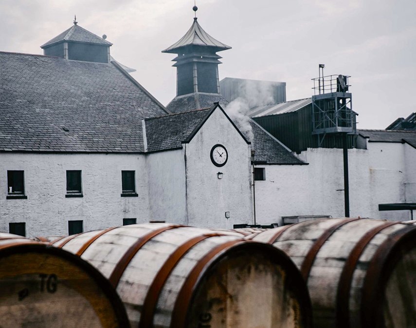 Picture of barrels at the Laphroaig distillery.