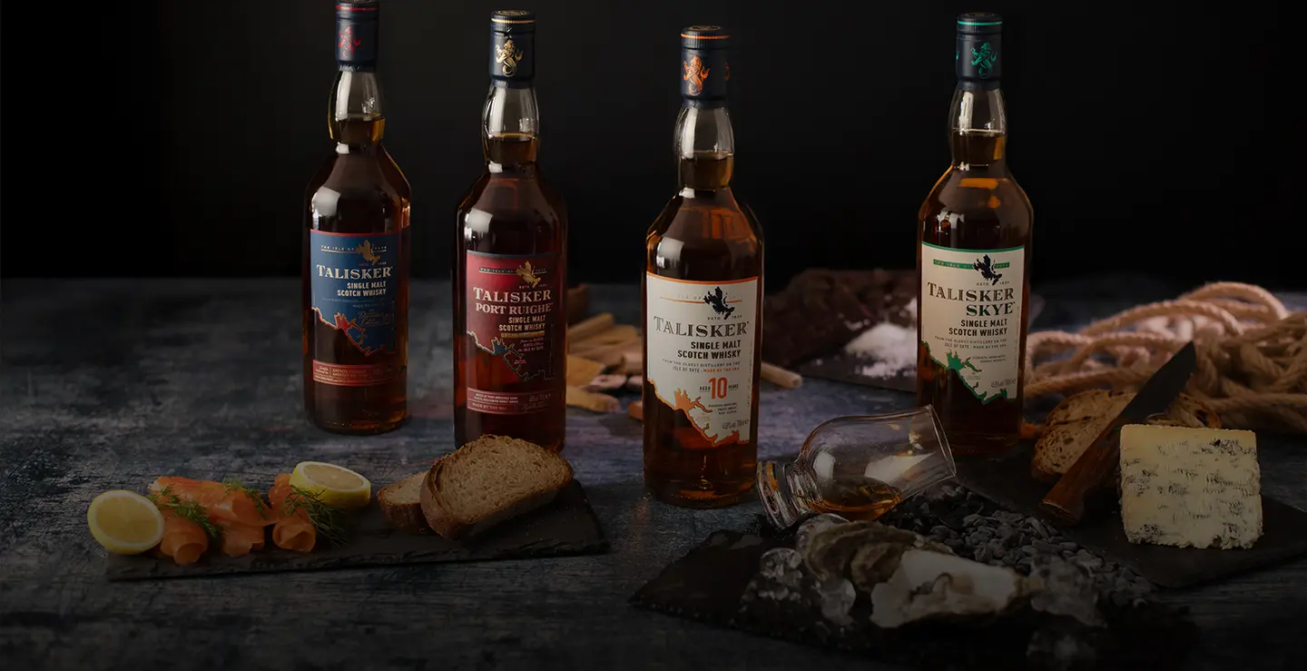 Talisker bottles with food pairings