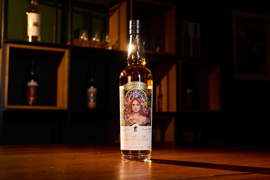 A bottle of Compass Box Hedonism. 