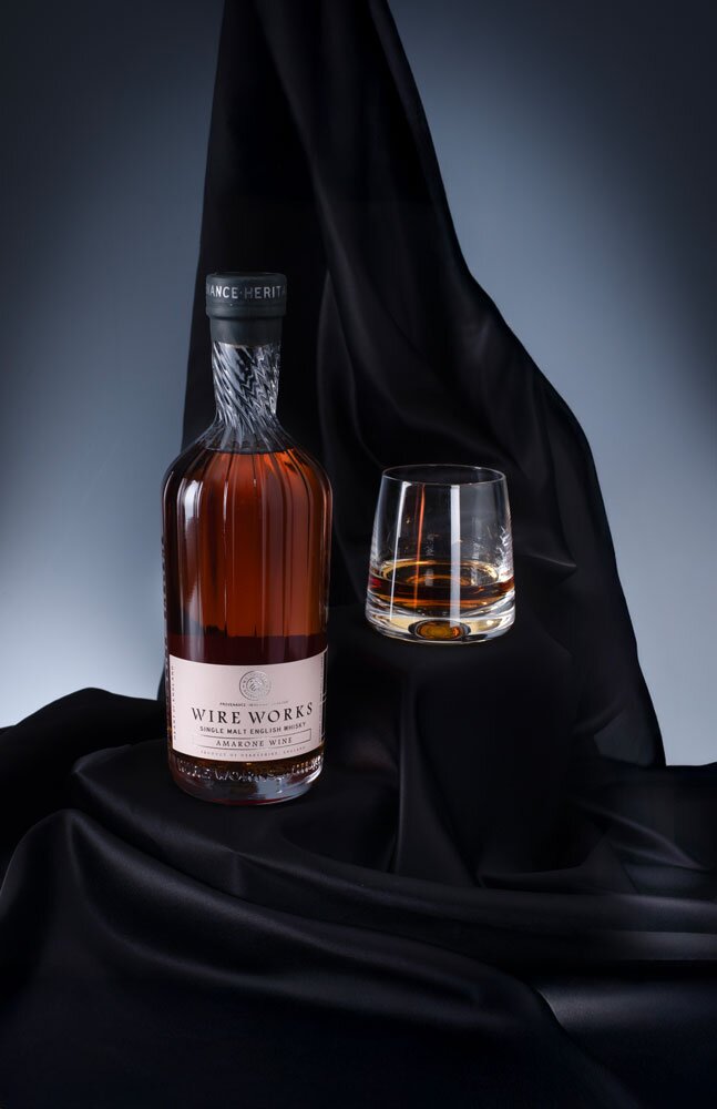 Wire Works Amarone Wine whisky bottle with glass