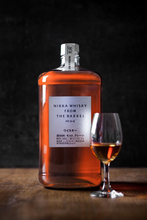 A bottle of Nikka Whisky From The Barrel.