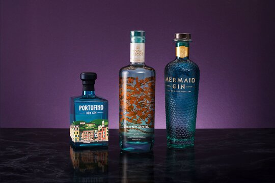Four bottles of gin including Bathtub Gin, Hendrick's, Monkey 47 and Roku