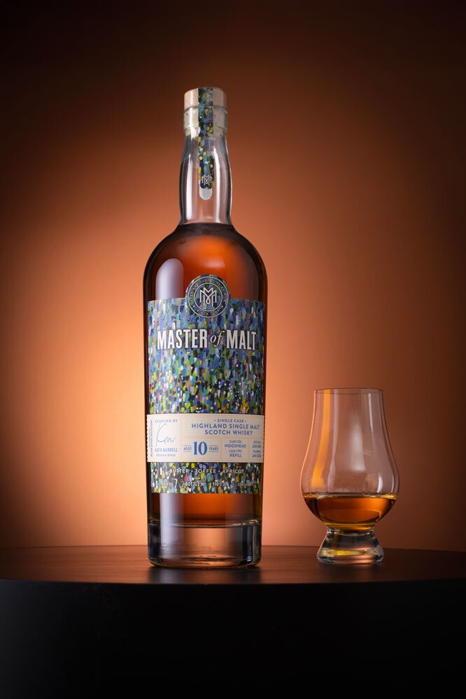 Blair Athol 10 Year Old 2015 Single Cask - Mosaic Edition (Master of Malt) whisky bottle with glass