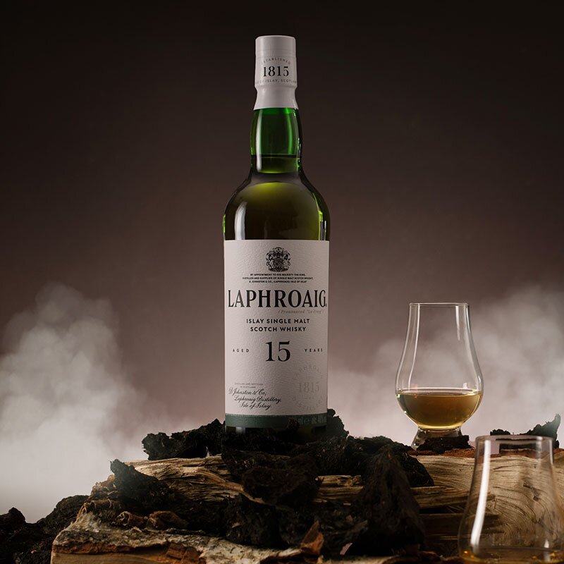 A bottle of Laphroaig 15 Year Old.