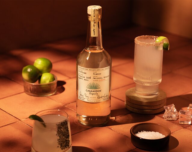 A bottle of Casamigos Blanco Tequila.