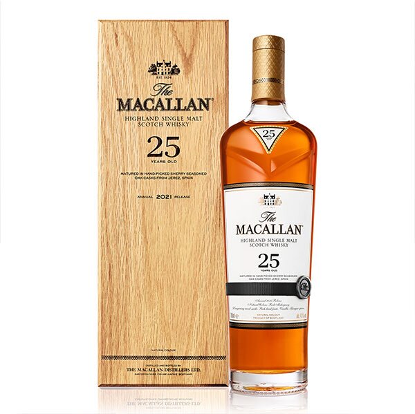 A bottle of The Macallan Sherry Oak 25 Year Old