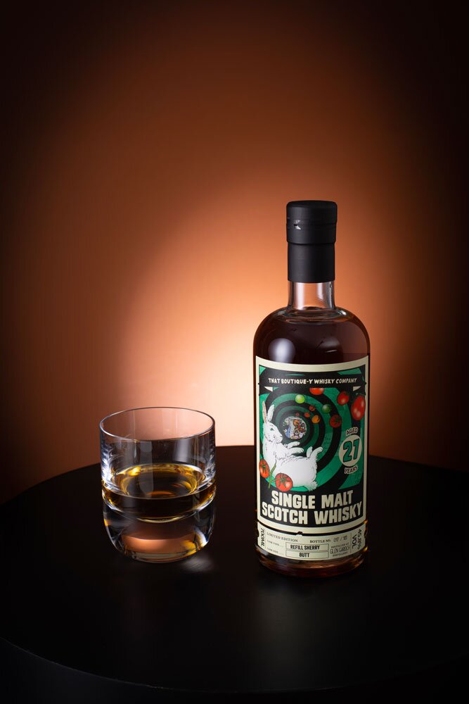 Glen Garioch 27 Year Old (That Boutique-y Whisky Company) bottle with tumbler glass