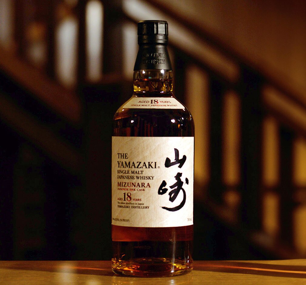 A bottle of Yamazaki 18 Year Old Mizunara