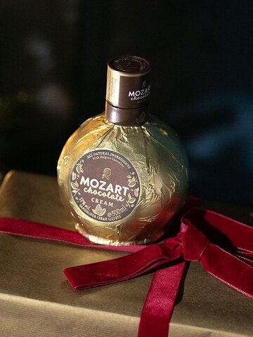 A bottle of Mozart Gold Chocolate Cream Liqueur