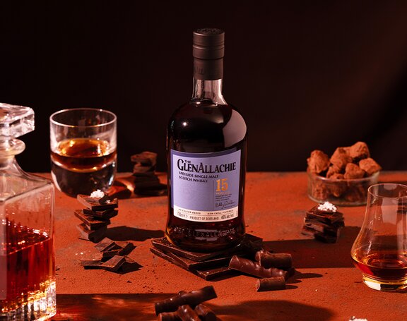 A bottle of GlenAllachie 15 Year Old Whisky.