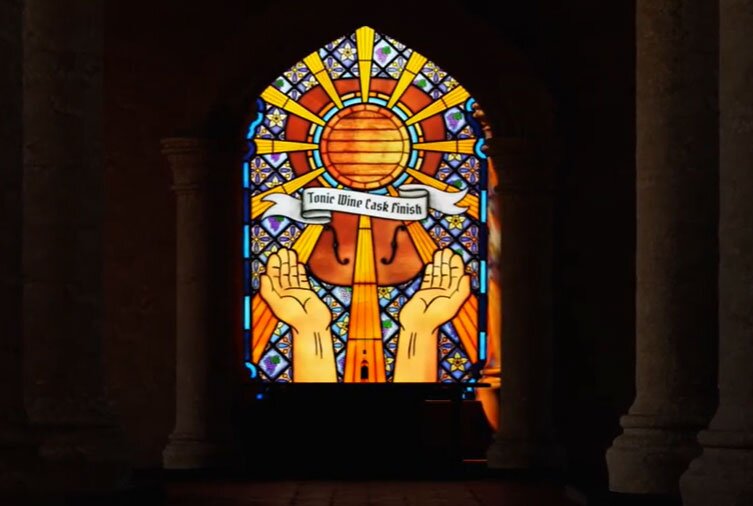 Tonic Wine Cask Finished Whisky themed stained glass window