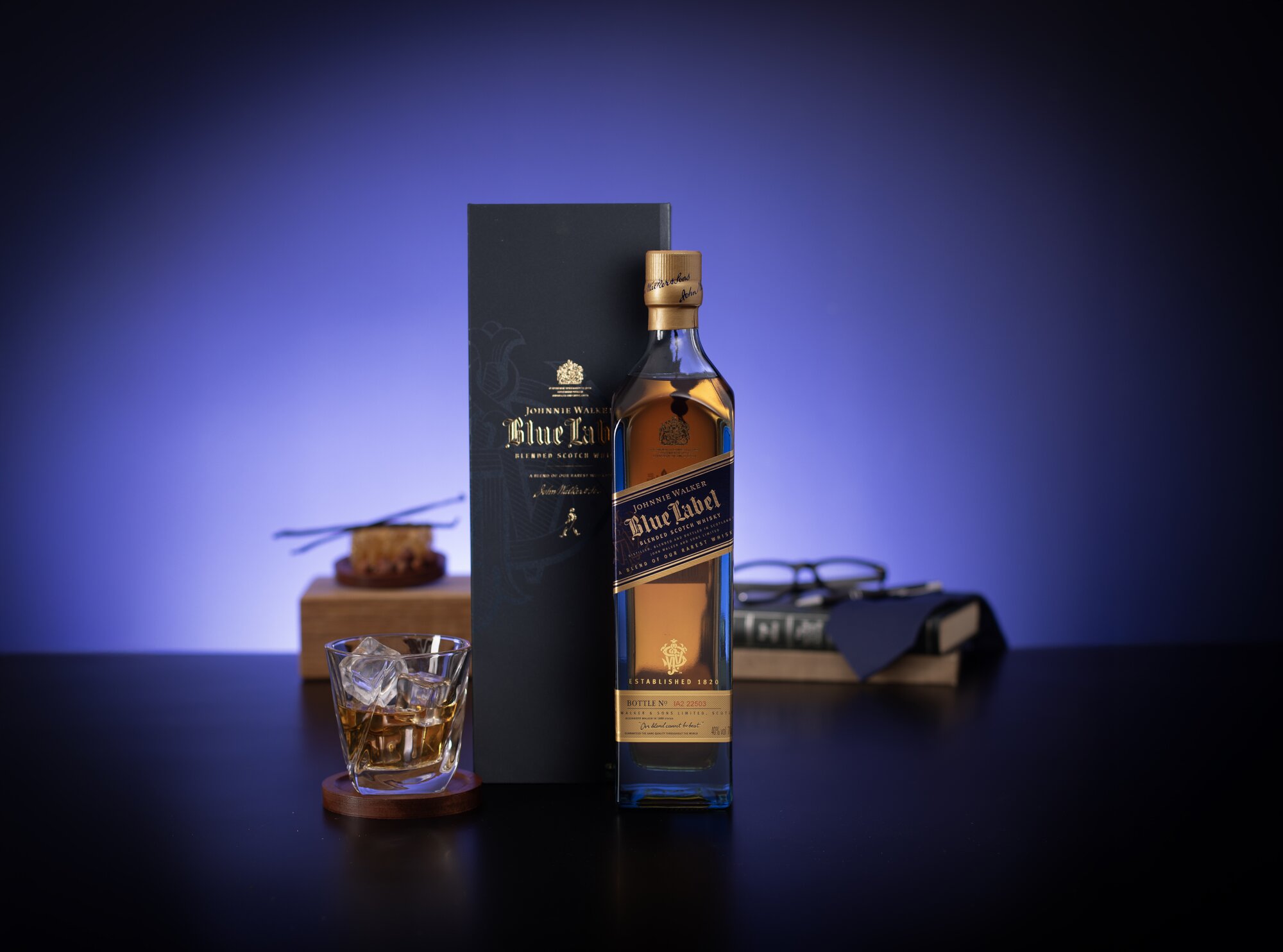 A bottle of Johnnie Walker Blue
