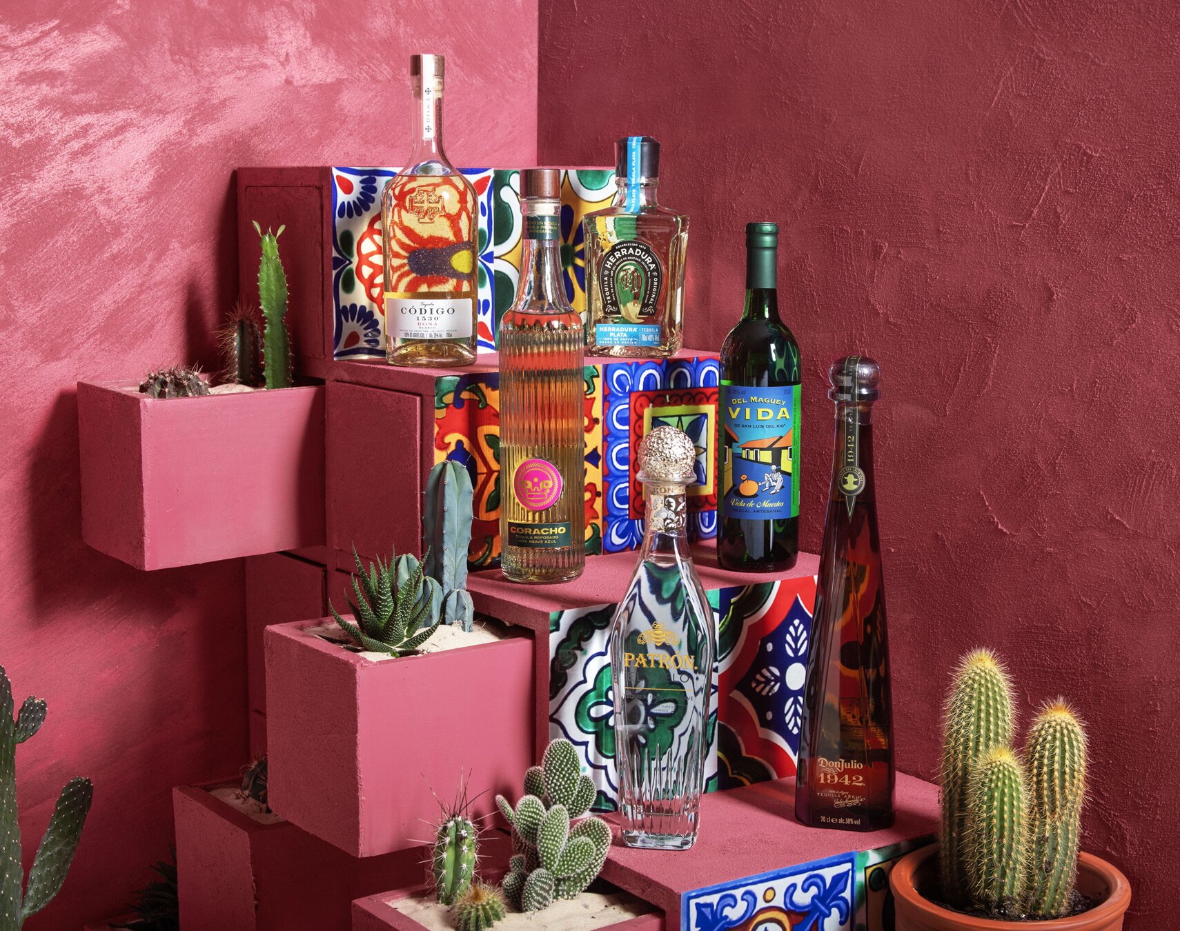 Selection of Tequila and Mezcal bottles