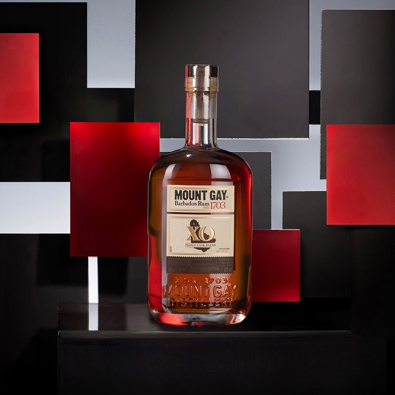 A bottle of Mount Gay XO Triple Cask Blend