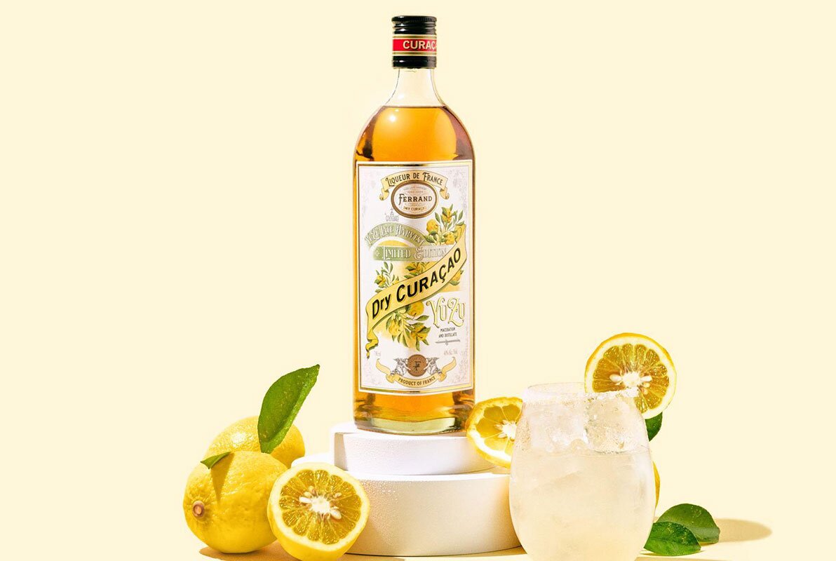 A bottle of Ferrand Dry Curaçao Yuzu Late Harvest