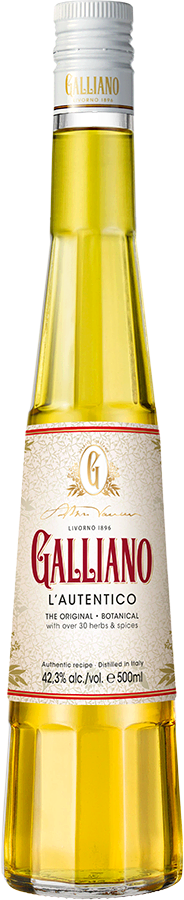 Galliano L'autentico bottle with two branded glasses