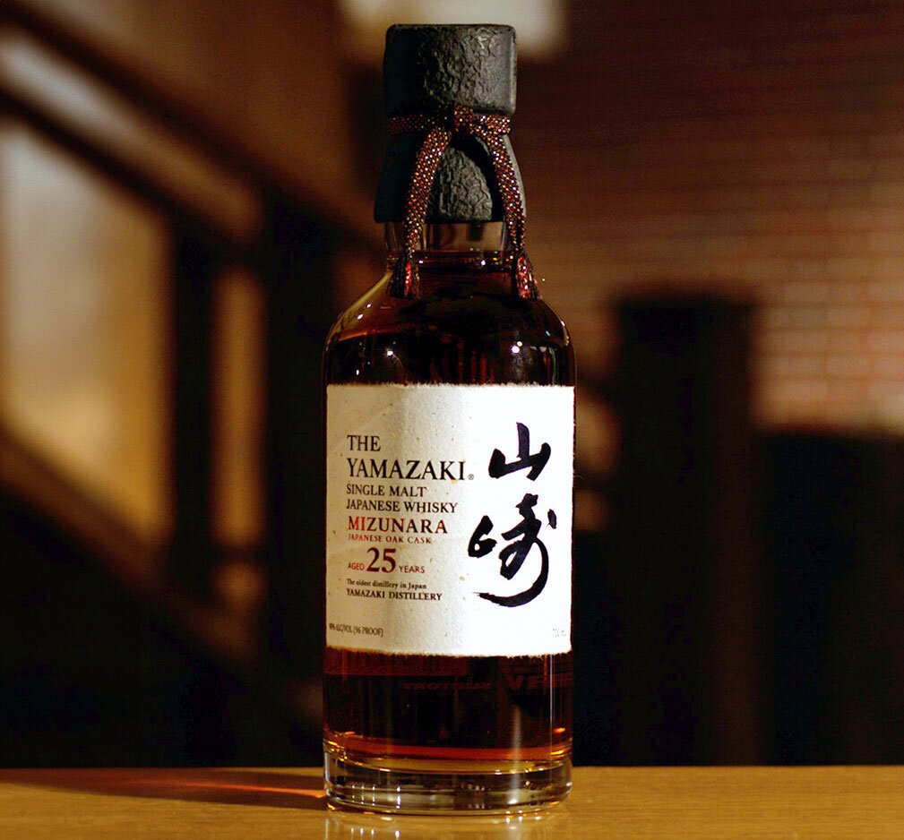 A bottle of Yamazaki 25 Year Old Mizunara