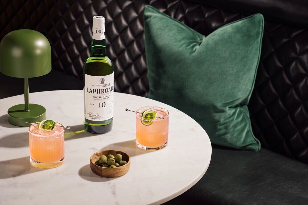 A Laphroaig Paloma cocktail.