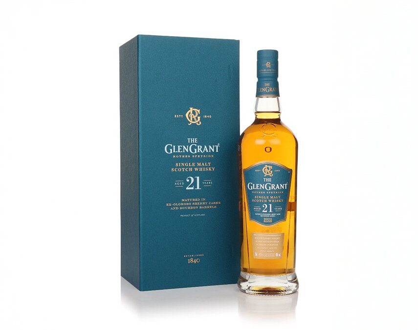 A bottle of Glen Grant 21 Year Old.