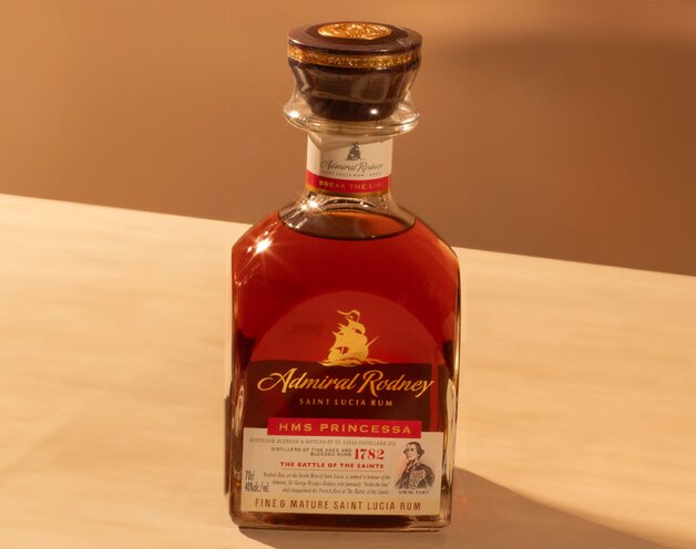 A bottle of Admiral Rodney Rum - HMF Princessa.