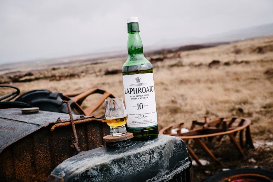 A dram and bottle of Laphroaig 10 Year Old