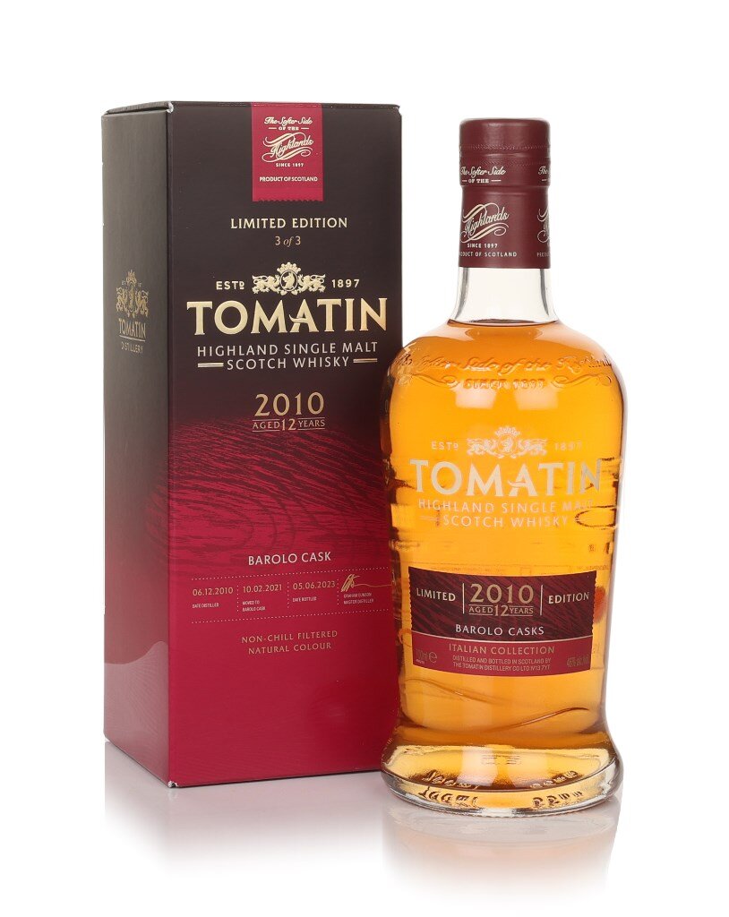 A bottle of Tomatin 12 Year Old 2010 Italian Collection - Barolo Cask 70cl Whisky
