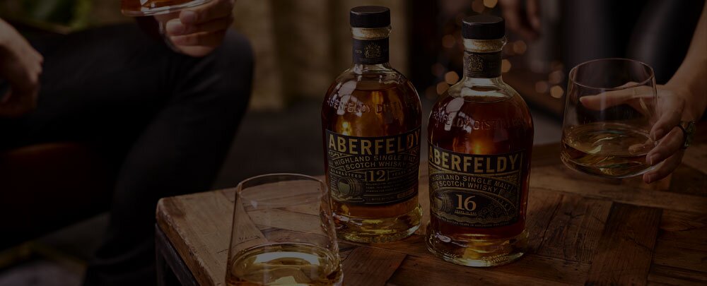 Aberfeldy 12 year old and 16 year old whisky bottles