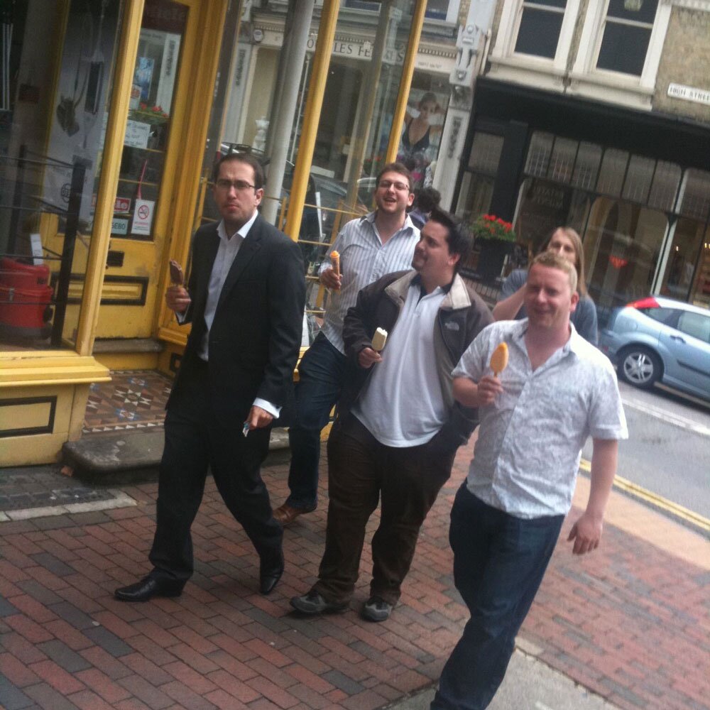 Team MoM walking down London Road with ice creams