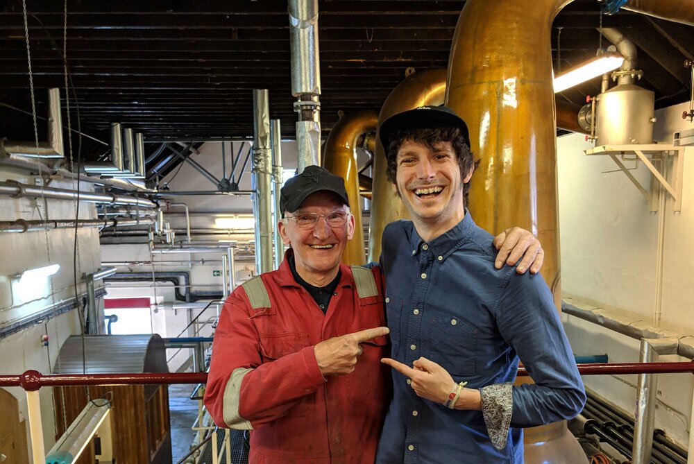 Jake in distinguished company while visiting Scotch whisky distilleries
