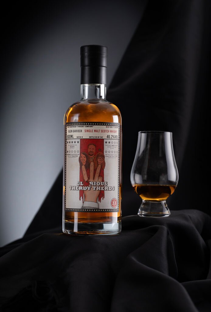 Glen Garioch 33 Year Old That Boutique-y Whisky Company bottle with tasting glass