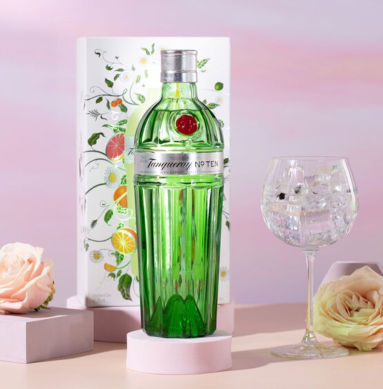 A bottle of Tanqueray No. Ten London Dry Gin