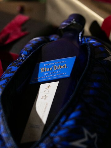 A bottle of Johnnie Walker Blue Ice Chalet Whisky