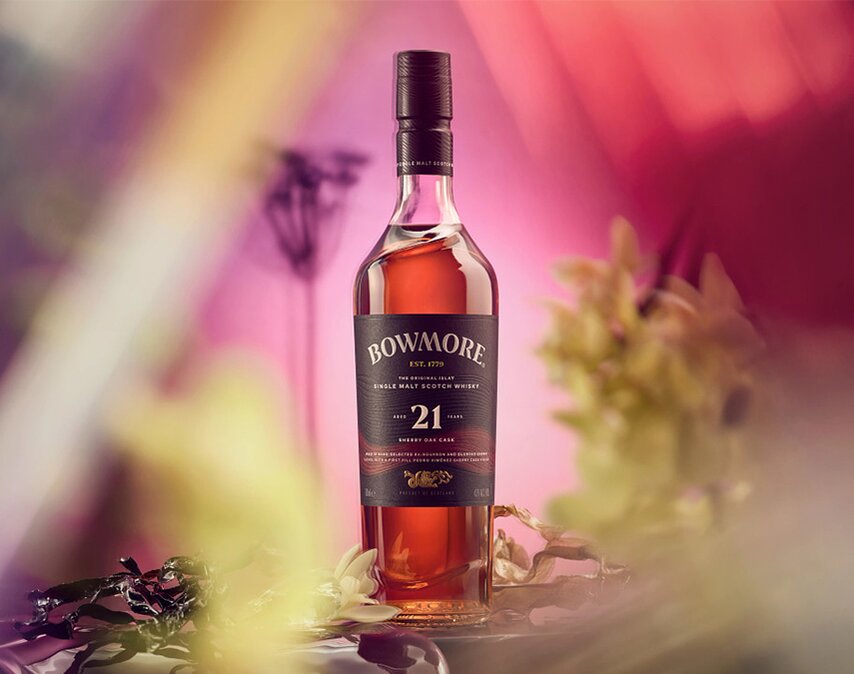 A bottle of Bowmore 21 Year Old Sherry Oak