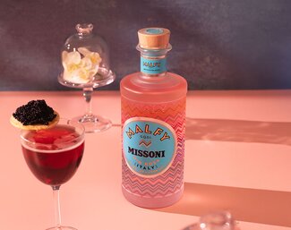 A bottle of Malfy Gin Rosa - Missoni.