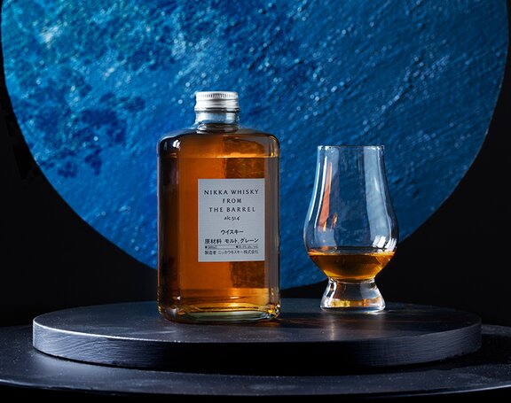 A bottle of Nikka Whisky From The Barrel.