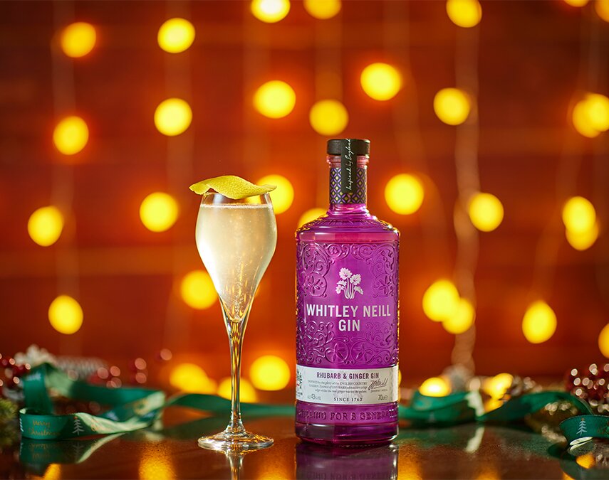A bottle of Whitley Neill Rhubarb and Ginger gin.