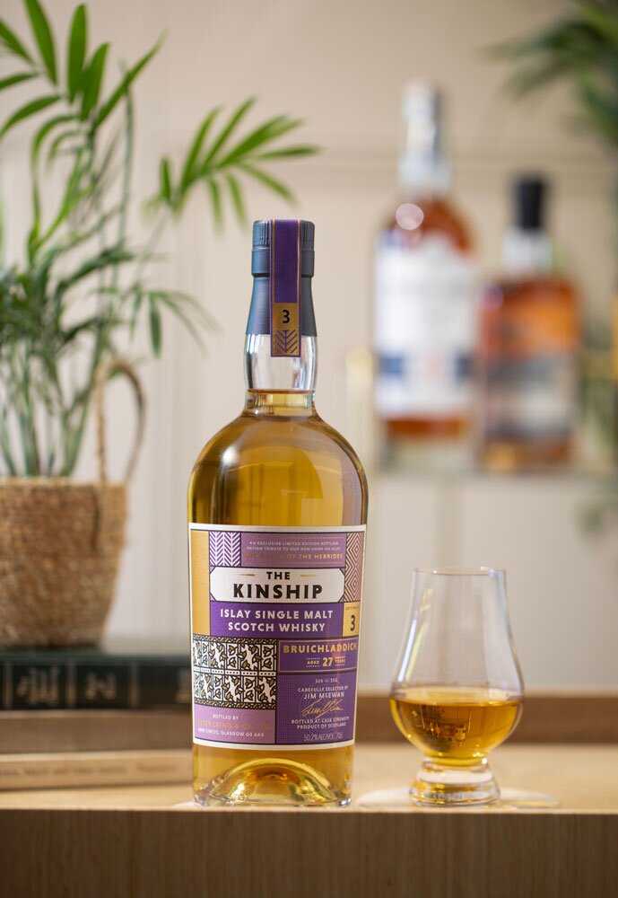 Bruichladdich 27 Year Old - The Kinship (Hunter Laing) whisky bottle with glass