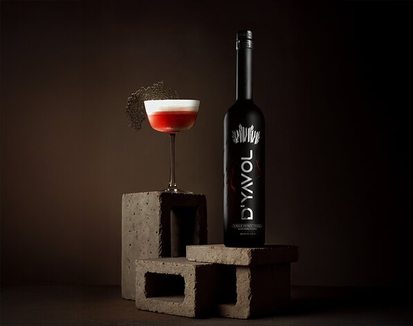 A bottle of D’YAVOL Single Estate Vodka