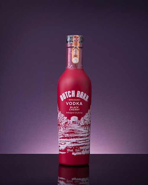 A bottle of Dutch Barn Vodka Black Cherry