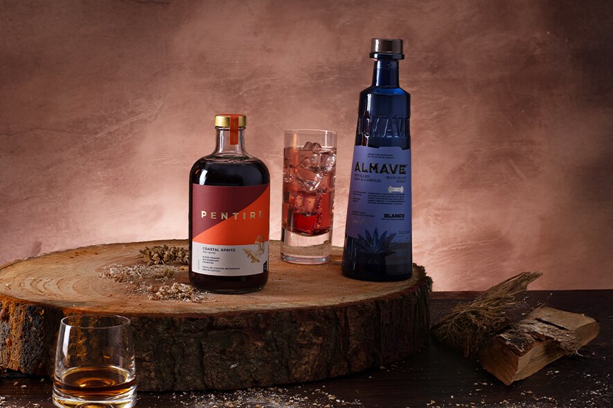 Bottles of Almave and Pentire Coastal Spritz.