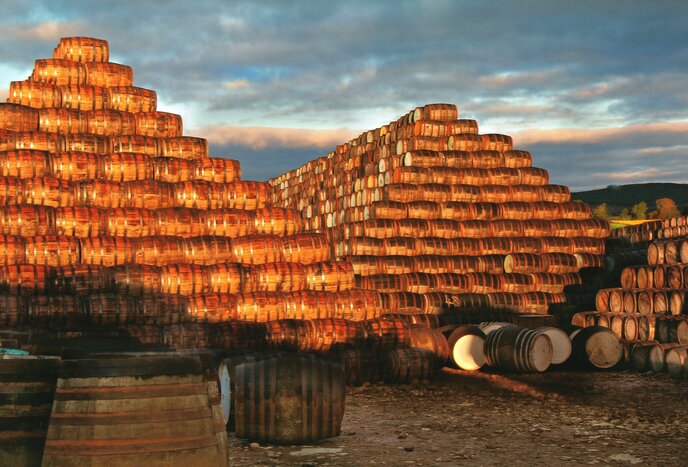 Barrels maturing in Speyside