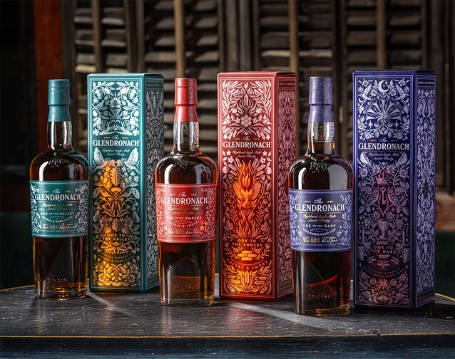 Three Glendronach whisky bottles