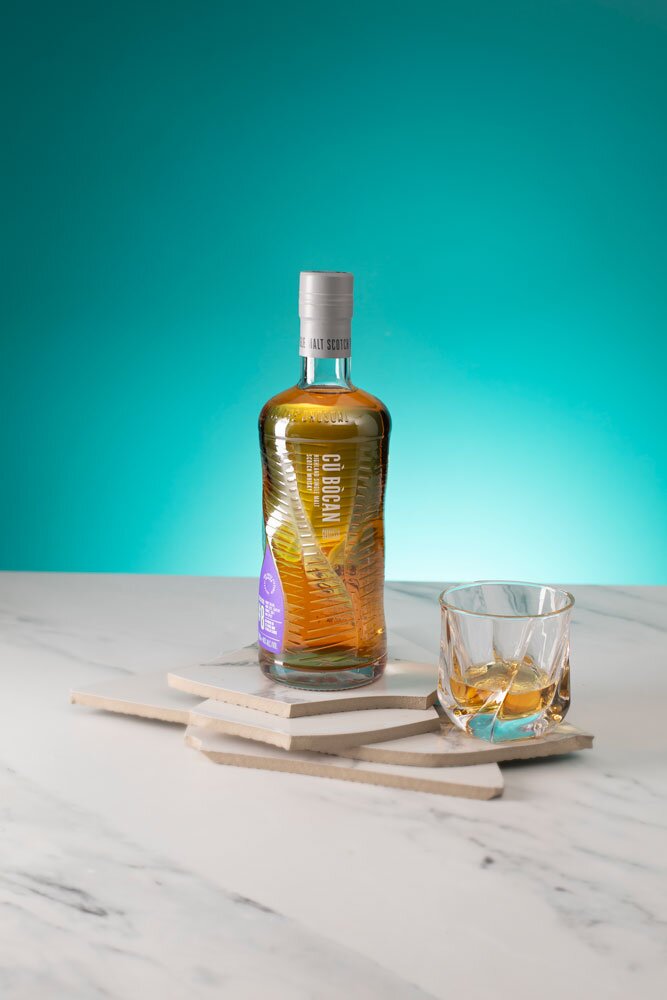 Scallywag 18 Year Old Pedro Ximénez Finish whisky bottle with glass