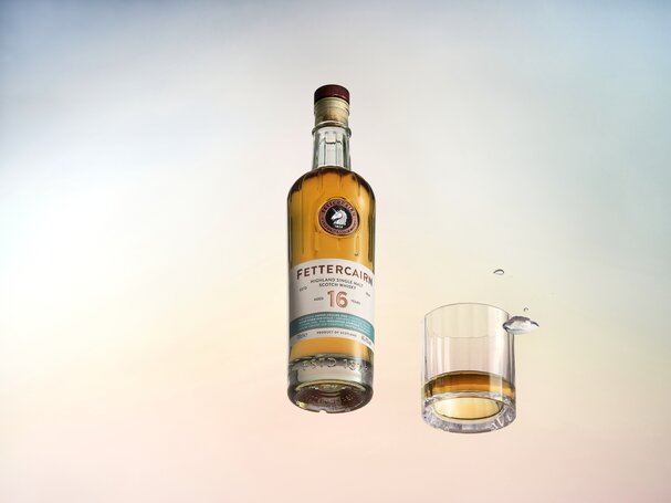 Fettercairn 16 Year Old and a glass of whisky. 