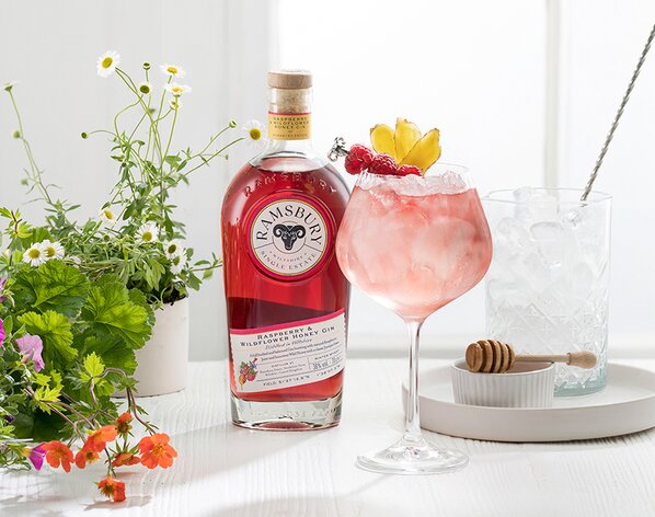 A Ramsbury Raspberry & Wildflower Honey Gin & Tonic.