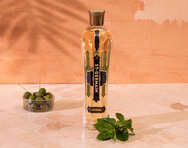 A bottle of St. Germain Elderflower Liqueur.