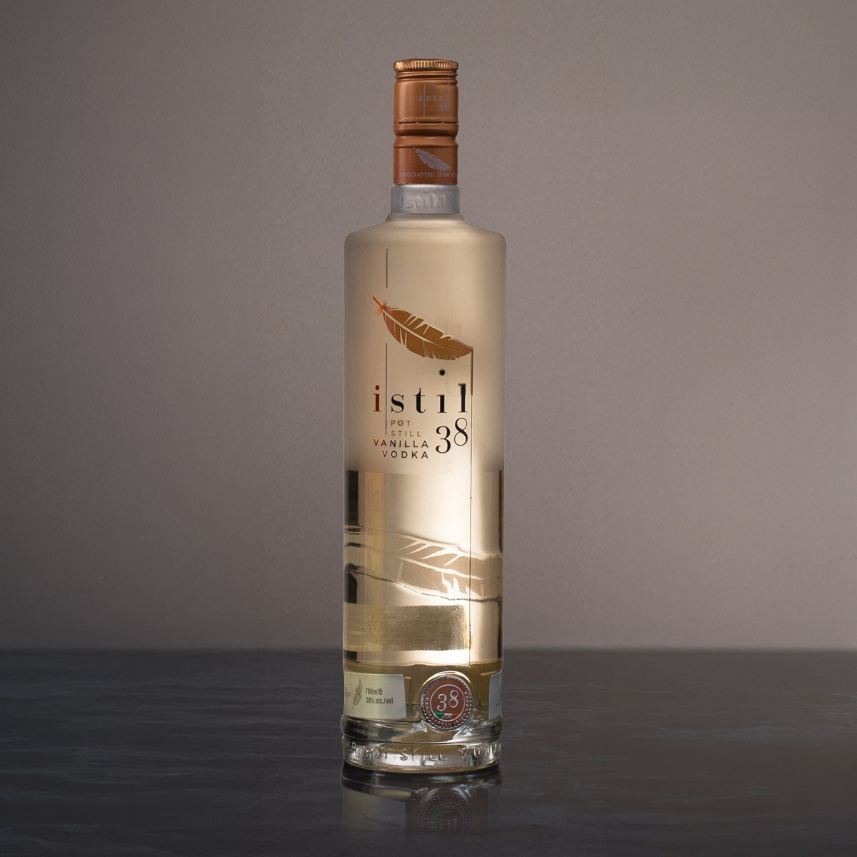 A bottle of Istil 38 Pot Still Vanilla Vodka